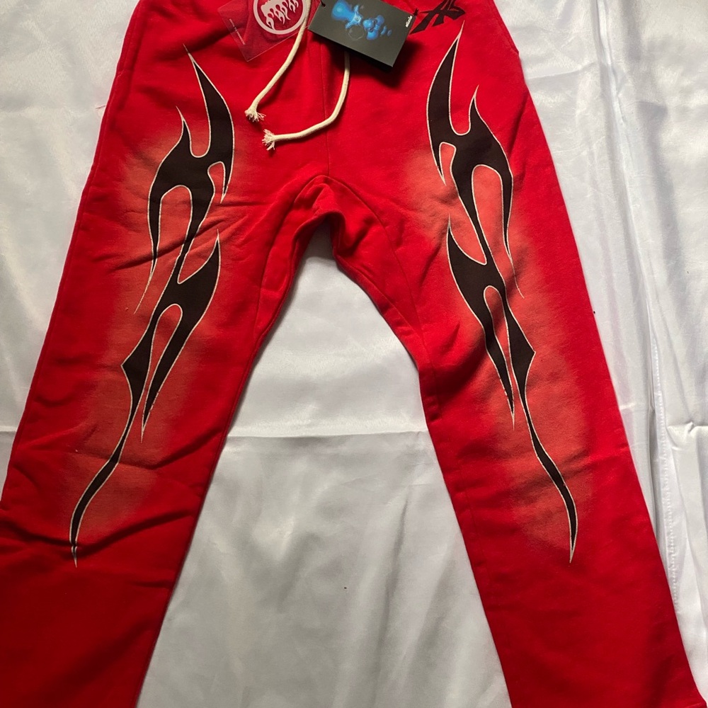 Red Hellstar SweatPants.with Black Flames.
